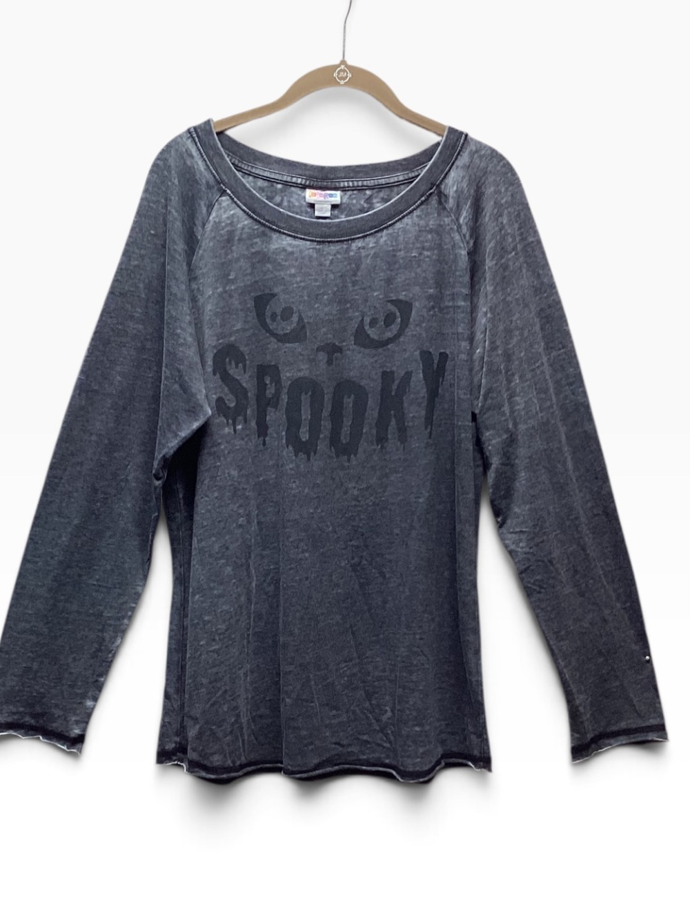 LulaRoe Julie long sleeve crewneck gray mineral washed Spooky tunic size Large